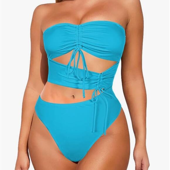 Sky Blue Bandeau Cutout One Piece Swimsuit with removable straps Woman Small - Picture 4 of 9